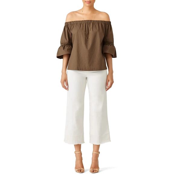 TRINA TURK Castro Top Size Medium Off the Shoulder Green Textured Sample NWT - Picture 3 of 12